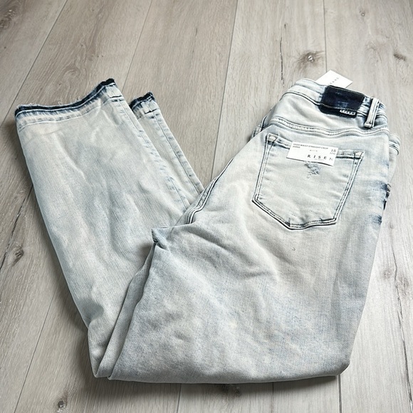 Risen High Rise Crop Straight Leg Jeans 32W/15‎ Washed Denim New With Tags - Picture 6 of 8
